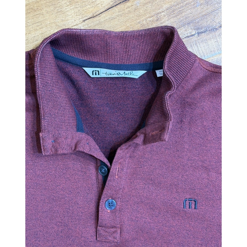 Men's Travis Mathew Sweater 1/4 Button Up Pullover Burgundy Size: 2XL - Picture 3 of 12
